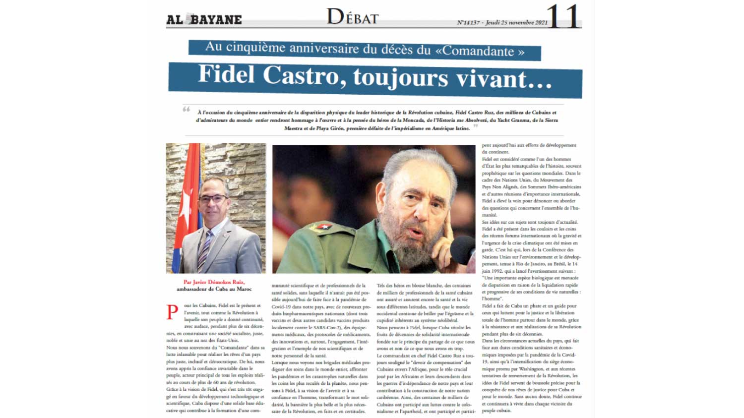 Moroccan newspaper publishes article on Fidel Castro