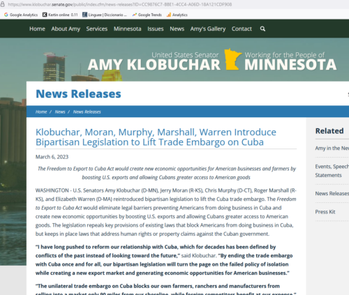 US senators introduce bill to have blockade against Cuba lifted - Vimarsana News